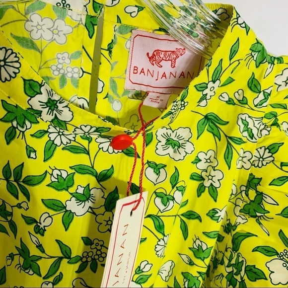 BANJANAN Audrey Mini Dress Yellow green Audrey Aurora Print dress small new - Picture 7 of 10